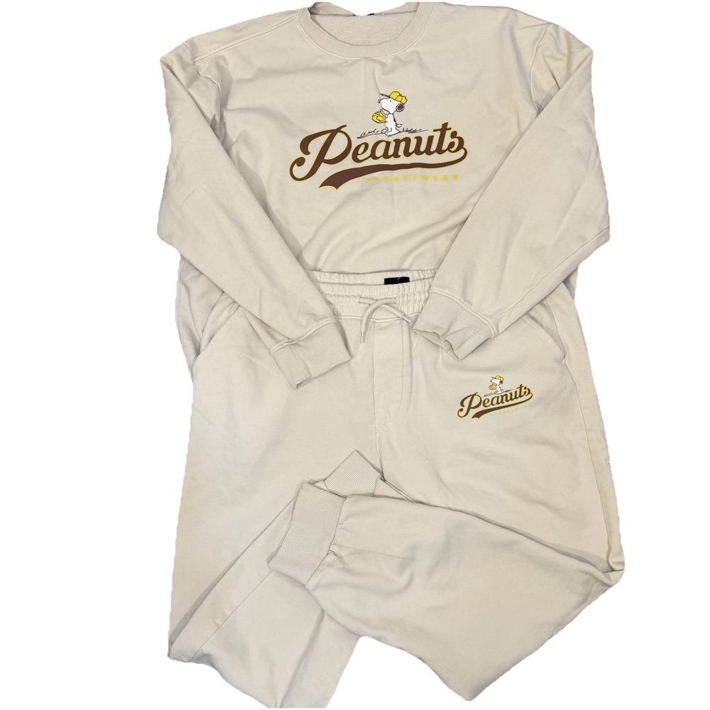 H&M Peanuts Themed Men's Jogging Suit Sweater Sweatpants‎ Drawstring Beige L